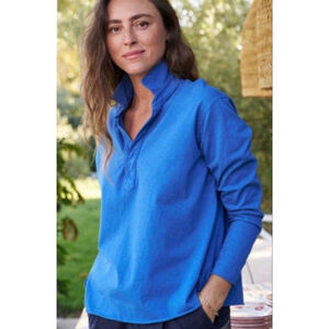 New Frank & Eileen Blue Long Sleeve Popover Henley Tee S